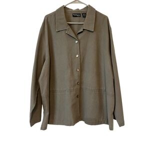 Style & Co Women's Greenish Brown‎ Linen Blend Button Front Chore Jacket Sz 24W